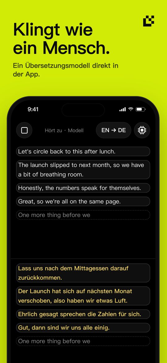 Klingt wie ein Mensch. — Ein Übersetzungsmodell direkt in der App.